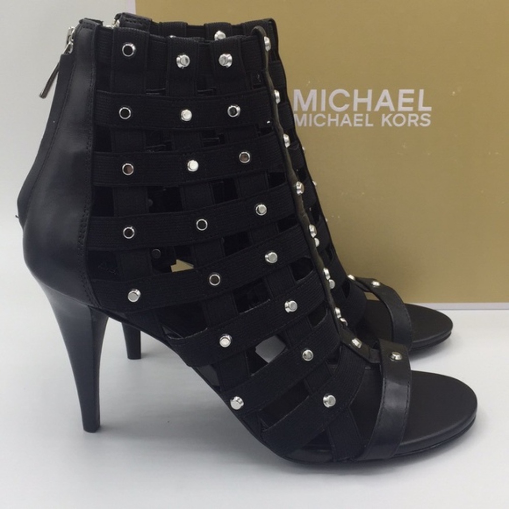 MK Michael Kors Black Shoes Sherry Studded Heels - Picture 3 of 7